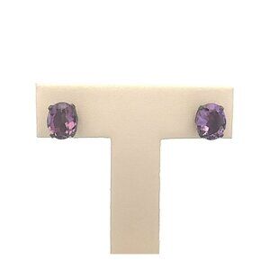 Estate Sterling Silver & Checkerboard Cut Amethyst Pierced Post Stud Earrings! 5